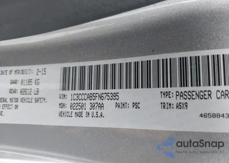 2015 Chrysler 200 Limited z USA, uszkodzony, nr VIN 1C3CCCAB5FN675395